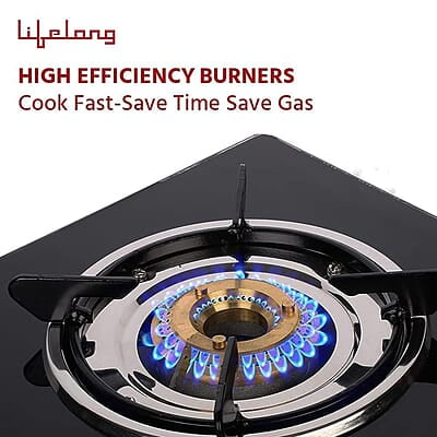 Lifelong 2 Burner Gas Stove Top for Kitchen - Automatic Ignition Cooktop Modern Glass Stove for Modular Kitchen, ISI Certified