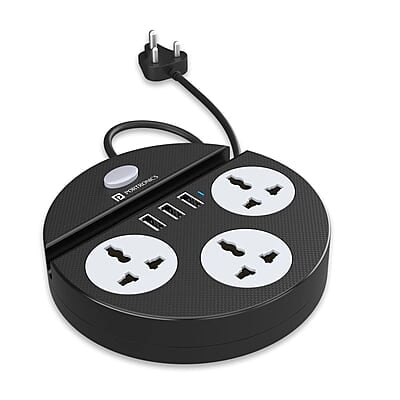 Portronics Power Plate 5 1500W Power Converter with USB Charger & Mobile Holder 3AC Socket + 3USB Ports, 1.5 m Cord Length