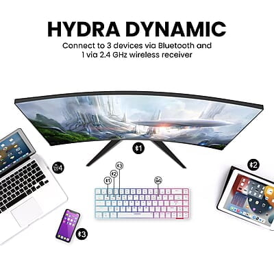 Portronics Hydra 10 Mechanical Wireless Gaming Keyboard with Bluetooth 5.0 + 2.4 GHz, RGB Lights 16.8 Million Colors, Type C Charging, Compatible with PCs, Smartphones and Tablets