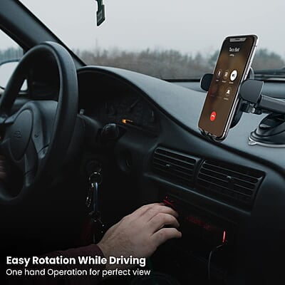 Portronics Clamp M2 Adjustable Car Mobile Phone Holder Stand for Dashboard & Windshield, 360° Rotational, Strong Suction Cup, Compatible with 4 to 6 inch Devices