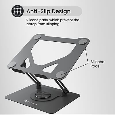 Portronics My Buddy K11 Metal Laptop Stand with 360° Rotation, Height & Angle Adjustable, Foldable Design