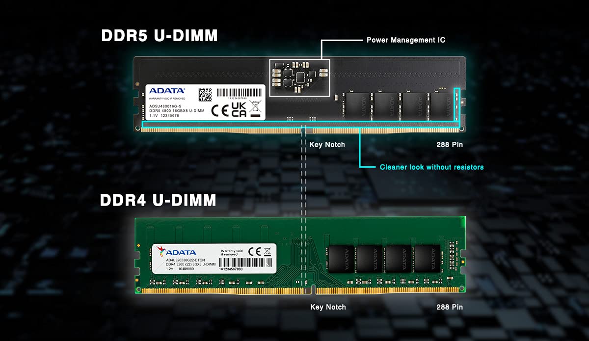 ADATA (UDIMM) DDR5 Desktop Memory, Single RAM Module, Supports Intel & AMD Latest CPU, Intel XMP & AMD Expo, Built in PMIC, On Die ECC, Low Voltage, More Bandwidth, Without Heat Sink ADATA (UDIMM) DDR5 Desktop Memory, Single RAM Module, Supports Intel & AMD Latest CPU, Intel XMP & AMD Expo, Built in PMIC, On Die ECC, Low Voltage, More Bandwidth, Without Heat Sink
