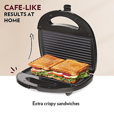 Borosil Neo Grill 2.0, 750 Watt, Bread Sandwich Maker, Makes 2 Sandwiches, Non-stick Grill plates opens 105°, For Snacks and Breakfast