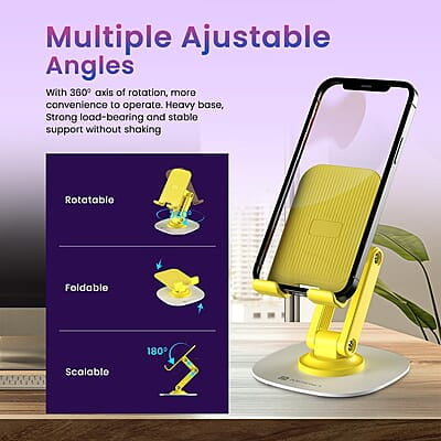 Portronics Mobot III 360° Rotatable & Foldable Mobile Phone Holder With Stable Metallic base,Adjustable Height