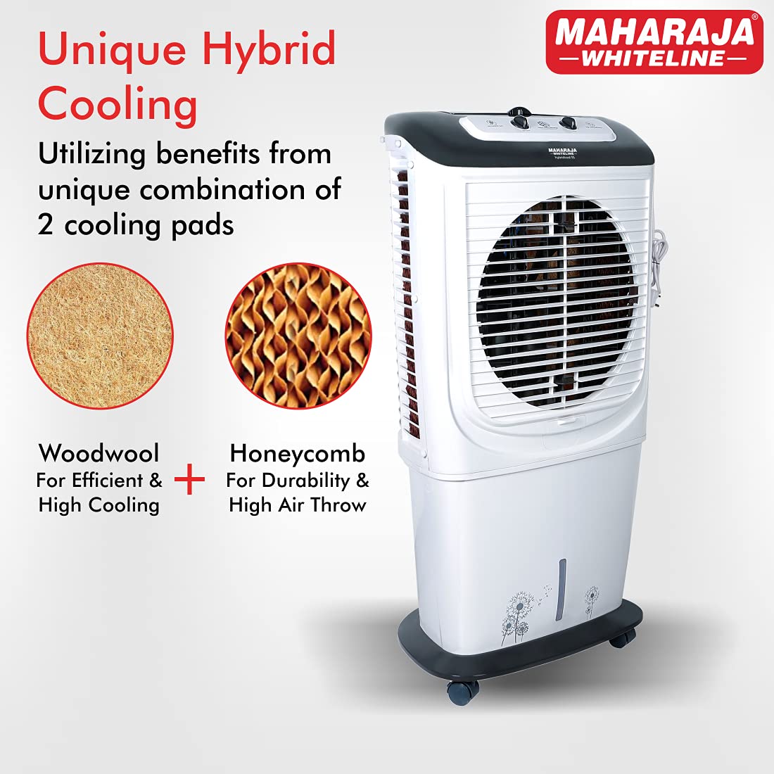 Maharaja White line Plastic Hybridcool 55-Litre Air Cooler with Remote, 55 Liters,