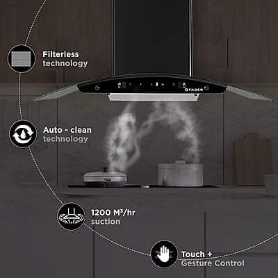 Faber 90cm 1200 m3/hr, Autoclean Chimney Filterless Touch & Gesture Control