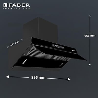 Faber 90cm 1500m³/hr Autoclean Kitchen Chimney Digital Display Filterless Slant Body T-Shape Panel Touch+Gesture