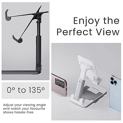 Ambrane Mobile Holding Tabletop Stand, 0-135 Perfect View, Height Adjustment, Wide Compatibility, Multipurpose, Anti-Skid Design Twistand