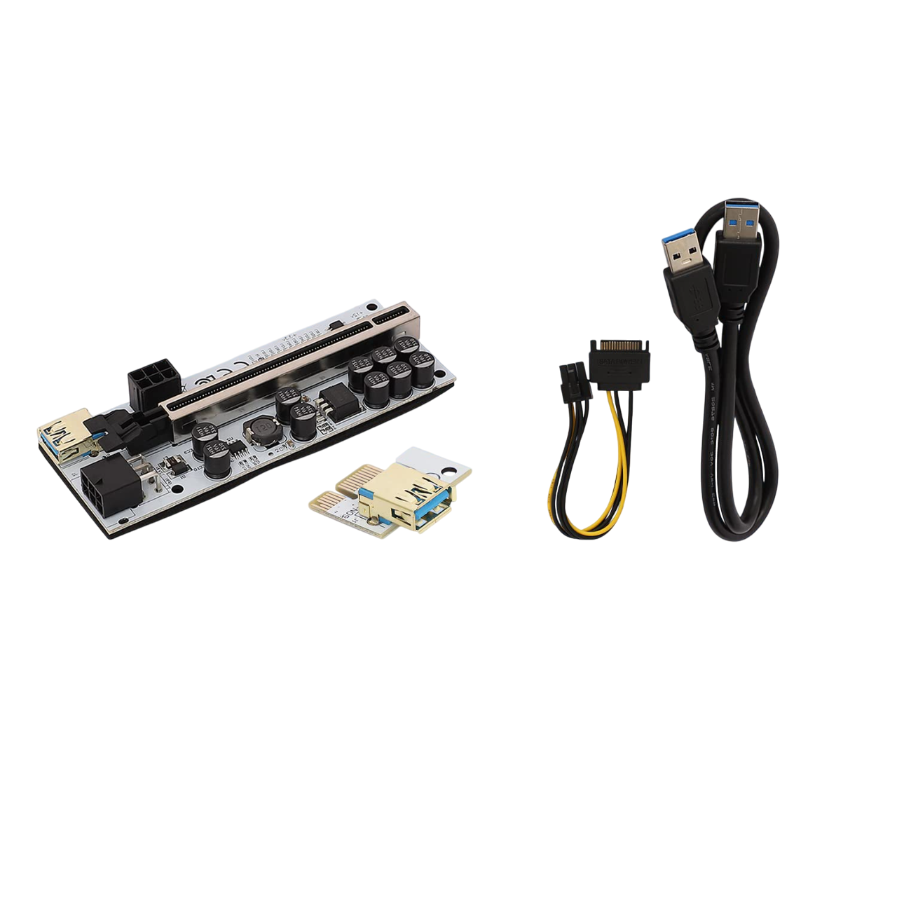 ​Geonix PCI-E 1X to 16X Riser Card, 10 Capacitors, 11 LED Indicators, SATA Power Cable (20cm), USB Cable (60cm) - PCE164P-N09 VER012 MAX