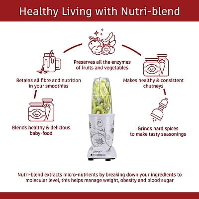 Wonderchef Nutri-blend Mixer, Grinder & Blender 400W 22000 RPM 2 unbreakable jars  White