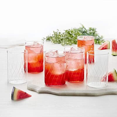 Borosil Vision Cascade Cut 295ml Set of 6 pcs Transparent Drinking Glass | Borosilicate Glass Tumblers for Water, Cold Drinks, Juice| Flame Proof, Microwave & Dishwasher Safe | For Daily use & Gifting