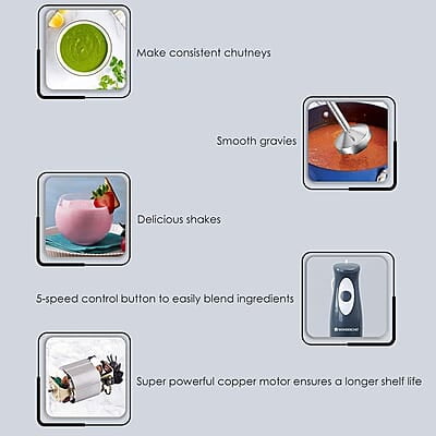 Wonderchef Ultima Plus Electric Hand Blender Easy Control Grip Single Push Button Operation  300W