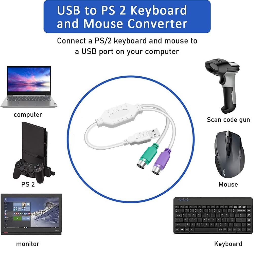 USB 2.0 Male to Dual PS/2 Female Converter ,Connector ,Adapter , Cable For Keyboard Mouse (Multicolor) USB 2.0 Male to Dual PS/2 Female Converter ,Connector ,Adapter , Cable For Keyboard Mouse (Multicolor)