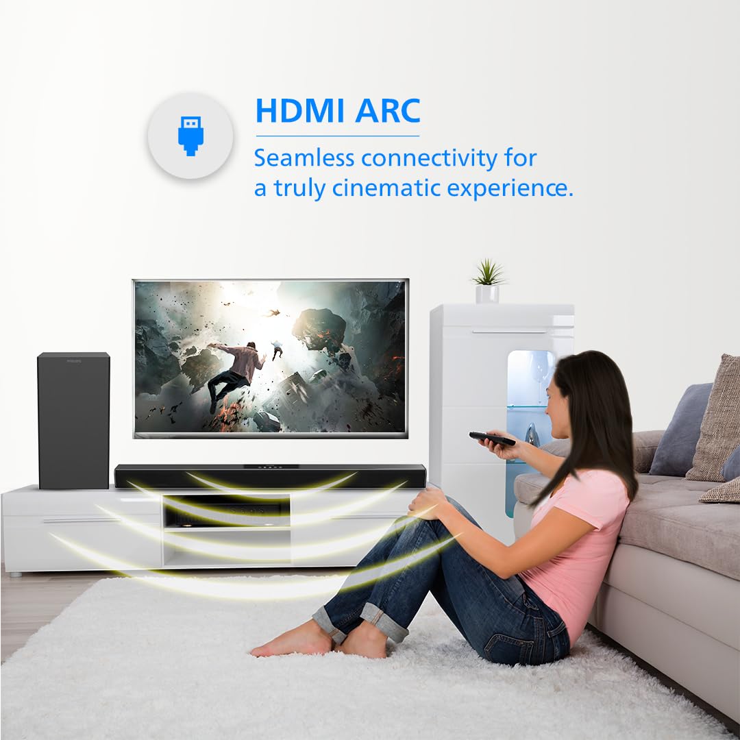 Philips TAB4218/94 2.1CH Bluetooth Soundbar - 120W RMS, Multi-Connectivity, Deep Bass (Black) Philips TAB4218/94 2.1CH Bluetooth Soundbar - 120W RMS, Multi-Connectivity, Deep Bass (Black)