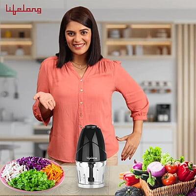 Lifelong LLEC921 300W Regalia Electric Chopper with 2 Attachments Mince, Puree, Whisk, Blend  Vegetable Chopper
