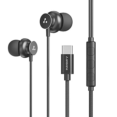 Ambrane Type C Wired in Ear Earphones with in-Line Mic for Clear Calling,1.2M Cable,10Mm Dynamic Drivers for Boostedbass,Control Buttons for iPhone 15,Samsung&Type C Devices Stringz 38C