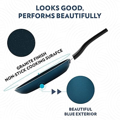 Borosil ProChef Non-Stick Fry Pan, 20 cm, Gas Stove Compatible, Thick Uniform Body for Even Heating, Metal Spoon Friendly, PFOA Free, Blue Exterior, Stir Frying Pan for Eggs, Cutlets, 1 Year Warranty