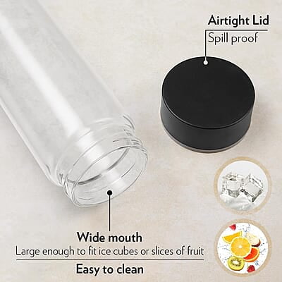 Borosil Neo Glass Water Bottle with Black Stainless Steel Lid | 550ml, Borosilicate Glass, Extreme Temperature Resistant, For Hot & Cold | Bottle for Water, Milk, Lassi, Juice | Transparent (2 pc Set)