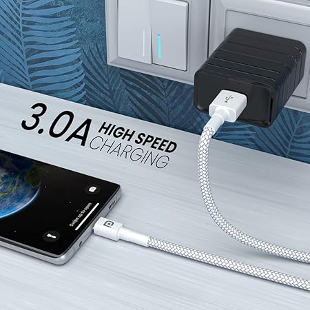 Portronics Konnect B Type C Cable with 3.0A Output, Nylon Braided, Fast Data Sync, Tangle Resistant, 1M Length(White) Portronics Konnect B Type C Cable with 3.0A Output, Nylon Braided, Fast Data Sync, Tangle Resistant, 1M Length(White)