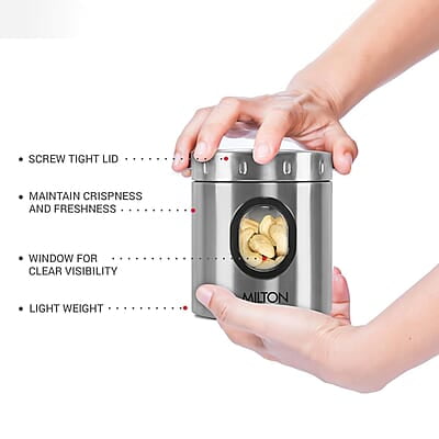 MILTON Steel Crispy 350 Storage Jar, 400 ml Light Weight Odour Proof  Dishwasher Safe