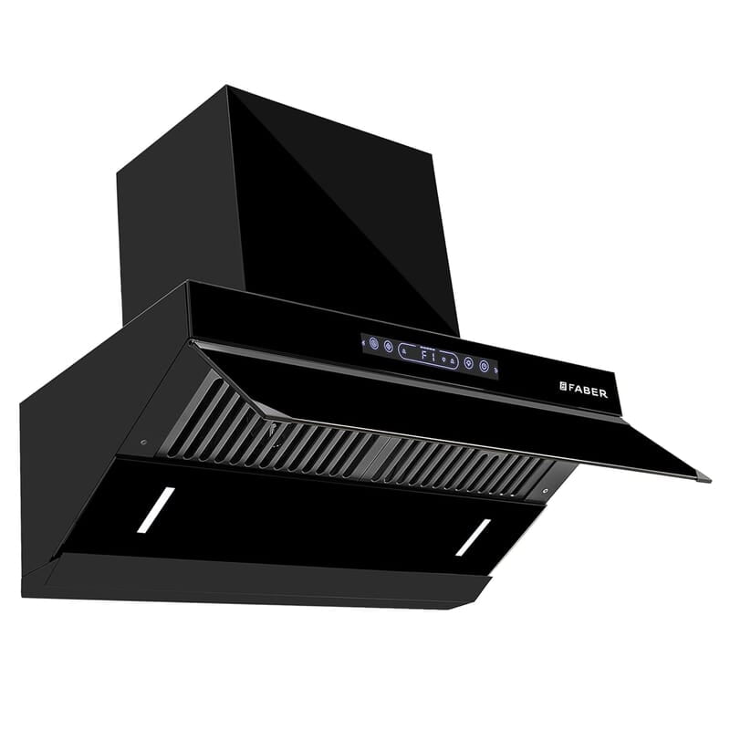 Faber 90cm 1500m³/hr Autoclean Kitchen Chimney Digital Display Filterless Slant Body T-Shape Panel Touch+Gesture