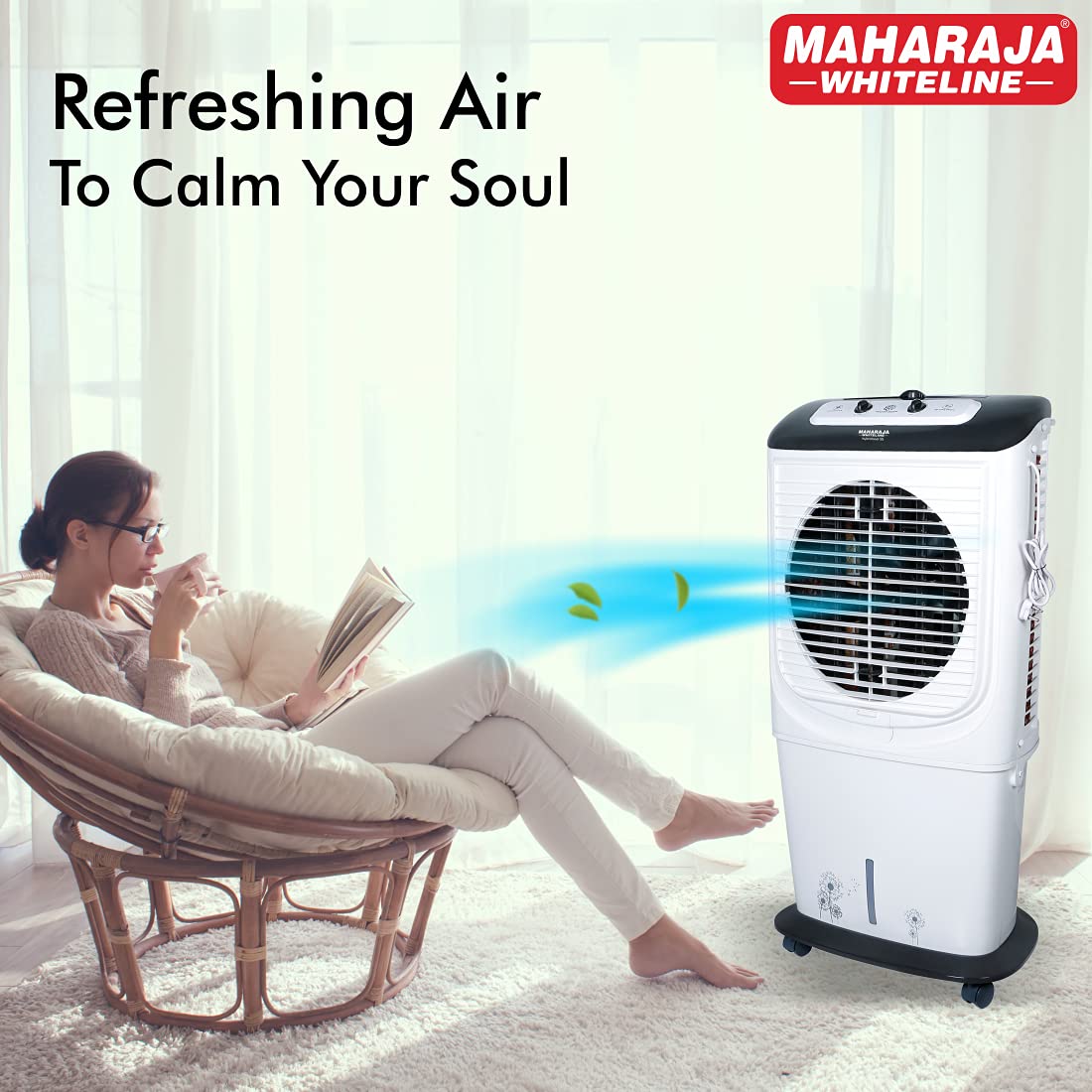Maharaja White line Plastic Hybridcool 55-Litre Air Cooler with Remote, 55 Liters,