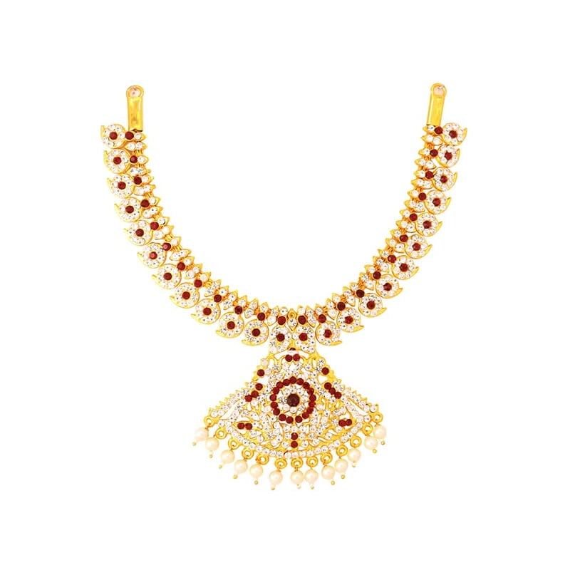 Red & White Stone Gold Plated Necklace/Attigai