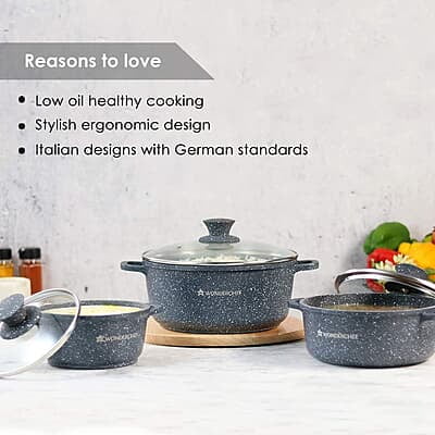 Wonderchef Granite Die Cast Non-Stick 6-Piece Casserole Set with Lids Gray Wonderchef Granite Die Cast Non-Stick 6-Piece Casserole Set with Lids Gray