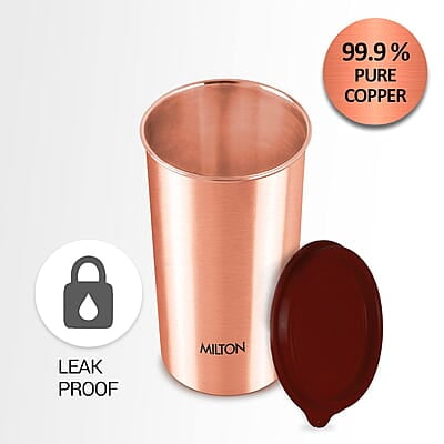 MILTON Copper Drinking Water Tumbler with Lid, 1 Piece, 480 ml, Copper 100% Leak Proof