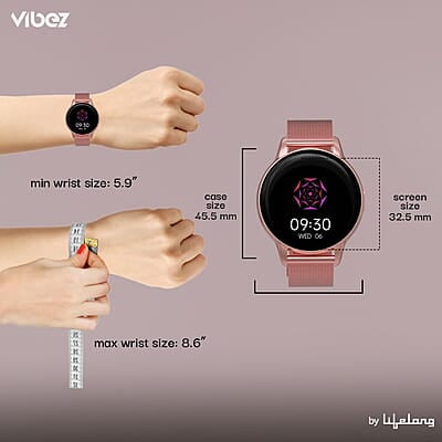 Vibez by Lifelong Luxury Smart Watch for Women - Emerald Rose Gold Smartwatch with Metal Strap, 1.39 Inch HD Display, IP67, Bluetooth Calling, 100+ Watch Faces, Health Tracker & Sports Modes
