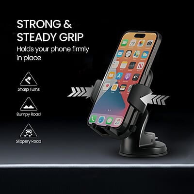 Portronics Clamp M4 Car Phone Holder Stand with 360 Degree Rotation Mobile Stand for Car