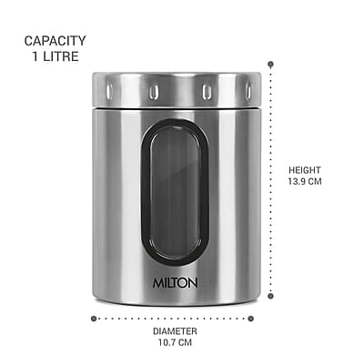 MILTON Steel Crispy 1000 Storage Jar, 1 Litre, Silver  Light Weight Odour Proof Dishwasher Safe