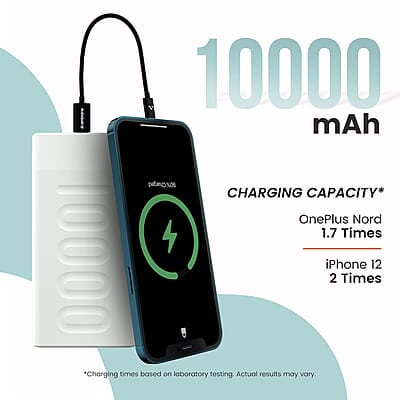 Ambrane 10000mAh Slim Power Bank, 20W Fast Charging, Dual Output, Type C PD (Input & Output), Quick Charge