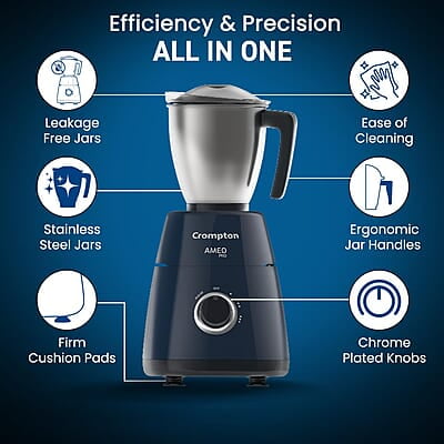 CROMPTON AMEO PRO 750W 4 Jars Mixer Grinder with MaxiGrind and Motor Vent-X Technology
