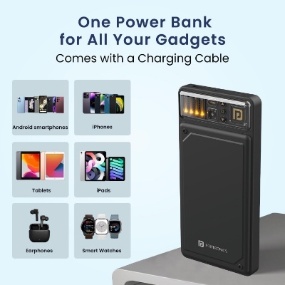 Portronics Luxcell C 10K 10000 mAh 22.5W Fast Charging Power Bank, Ultra Slim Power Bank with Mach USB-A Output, Type C PD Output, Type C Input, LED Indicator, Wake Up Button (Black) Portronics Luxcell C 10K 10000 mAh 22.5W Fast Charging Power Bank, Ultra Slim Power Bank with Mach USB-A Output, Type C PD Output, Type C Input, LED Indicator, Wake Up Button (Black)