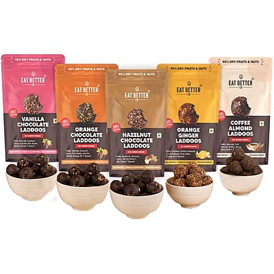 EAT BETTER CO - Assorted Laddoo Box - 35 laddoos in 5 Different Flavors | Dry - Fruit Laddoos | Sugar-Free | Naturally Sweet | Energy Bar Replacement | High Protein and Instant Energy, 520 gm EAT BETTER CO - Assorted Laddoo Box - 35 laddoos in 5 Different Flavors | Dry - Fruit Laddoos | Sugar-Free | Naturally Sweet | Energy Bar Replacement | High Protein and Instant Energy, 520 gm