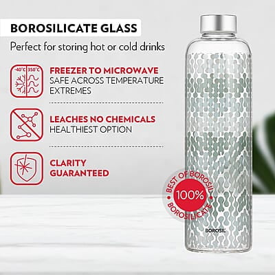 Borosil Artisan Series Vista 1000 ml Narrow Mouth Glass Bottle with Metal Lid | 100% Borosilicate, Fridge Safe, Leakproof, Easy to Carry | Store Water, Lassi, Juice, Smoothies | Dishwasher Safe