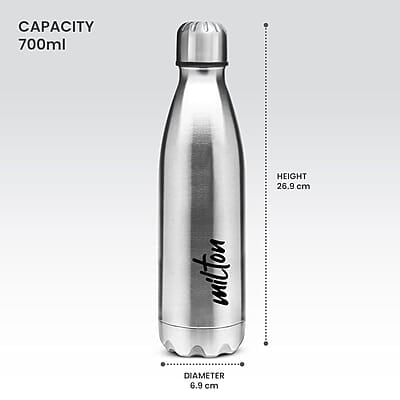 MILTON Shine 800 Stainless Steel Water Bottle, 700 ml Single walled  Leak Proof