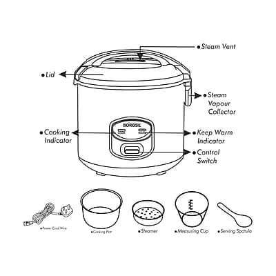 Borosil Pronto Deluxe II Rice Cooker, 1.8L
