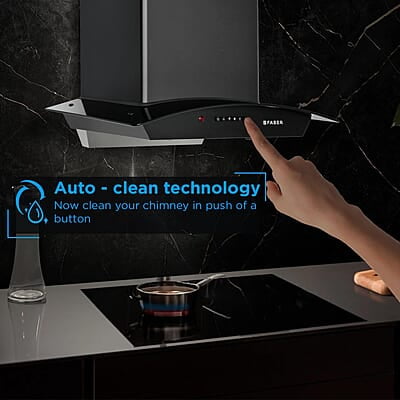 Faber 60 Cm 1100 M³/Hr Auto-Clean Curved Glass Kitchen Chimney [HOOD ALPHA In HC PB FL BK 60]