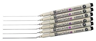 SAKURA PIGMA MICRON FINELINER PENS, CLASSIC SET OF 6 ASSORTED NIB SIZES, BLACK SAKURA PIGMA MICRON FINELINER PENS, CLASSIC SET OF 6 ASSORTED NIB SIZES, BLACK