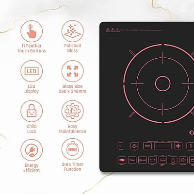 Crompton Instaserve 2000 W Induction Cooktop with 11 Feather Touch Buttons