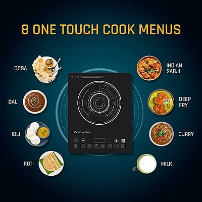 Crompton Instaserve 2100 W Induction Cooktop with 12 Feather Touch Buttons