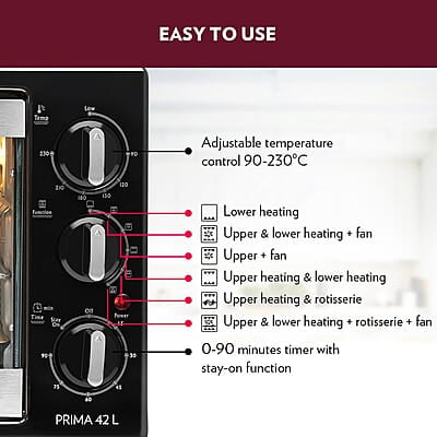 Borosil Prima 42 L Oven Toaster & Grill, Motorised Rotisserie & Convection Heating, 6 Heating Modes, Silver Top & Chrome Front