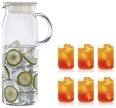 Borosil Marina Jug with Glass Handle, 1 Litre, Transparent & Borosil Glass Glass - 6-Pieces, Transparent, 295 ML