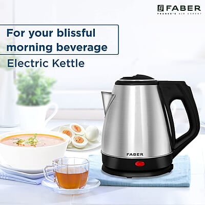 Faber Electric Kettle with Stainless Steel Body, FK 1.8 litres boiler for Water, SS
