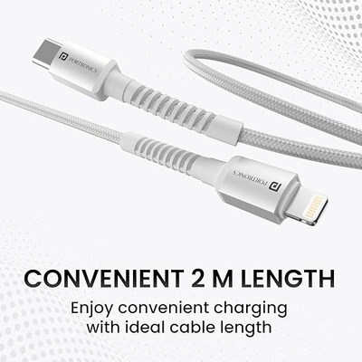 Portronics Konnect X Type C to 8-Pin 27W Fast Charging Cable, Premium TPE Material, Support to all Lightning Devices 2M Length(Black) Portronics Konnect X Type C to 8-Pin 27W Fast Charging Cable, Premium TPE Material, Support to all Lightning Devices 2M Length(Black)