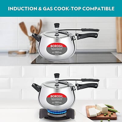 Borosil Pronto Induction Base Inner Lid Stainless Steel Pressure Cooker, 6.8 mm Thick Base, 6.5 L
