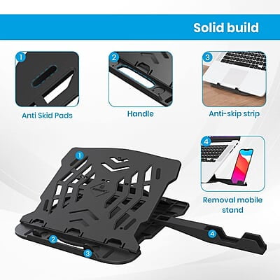 Portronics My Buddy Hexa 22 Laptop Stand with 360° Rotation Base, Mobile Stand, 7 Adjustable Heights, Air Ventilation, Portable & Foldable Design