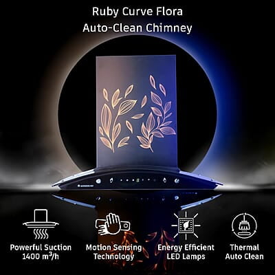 Wonderchef Ruby Curve Flora 60 cm Auto Clean Wall Mounted Chimney (Black 1200 CMH) Wonderchef Ruby Curve Flora 60 cm Auto Clean Wall Mounted Chimney (Black 1200 CMH)